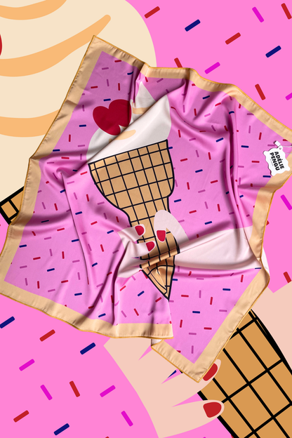 Adelie Pengu - Raul Scarf Σατέν Μαντήλι Ice Cream 65x65cm