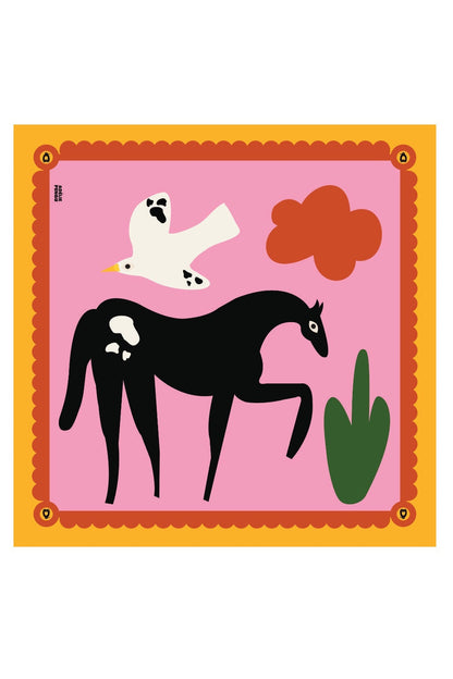 Adelie Pengu - Raul Scarf Σατέν Μαντήλι Horsy & Birdy 65x65cm