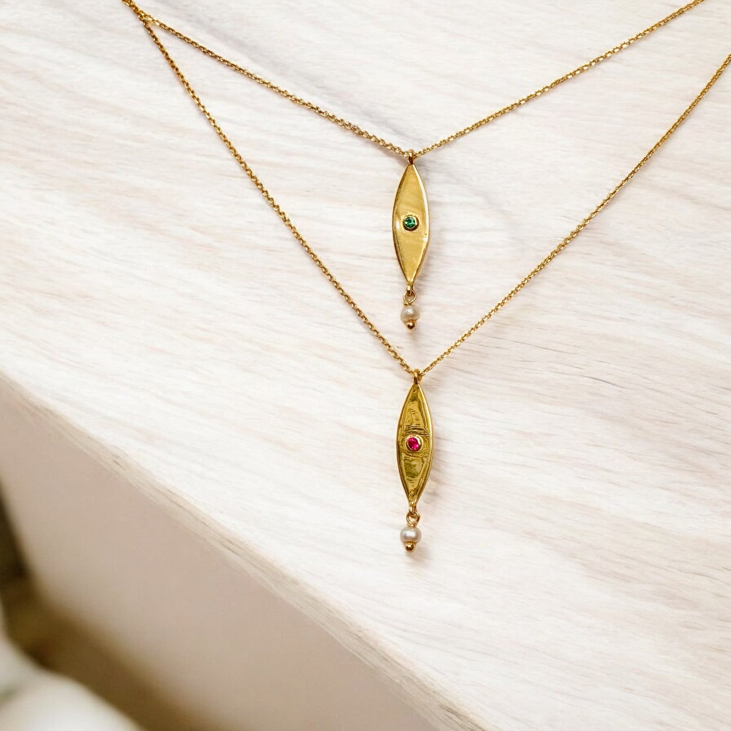 Dora Syrrou - Κολιέ Μοτίφ Επίχρυσο “Eye” με Μαργαριτάρι κ Αχάτη