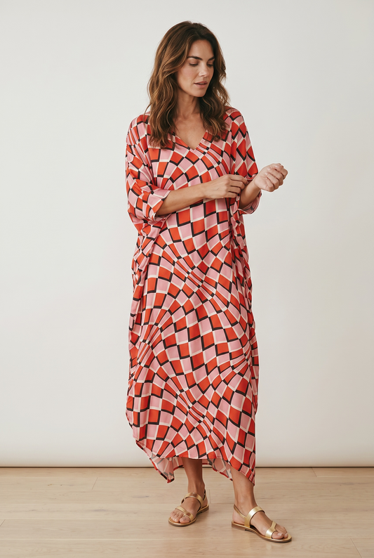 Anlyta - Oversized Καφτάνι Silk Touch Ingrid Red Pink