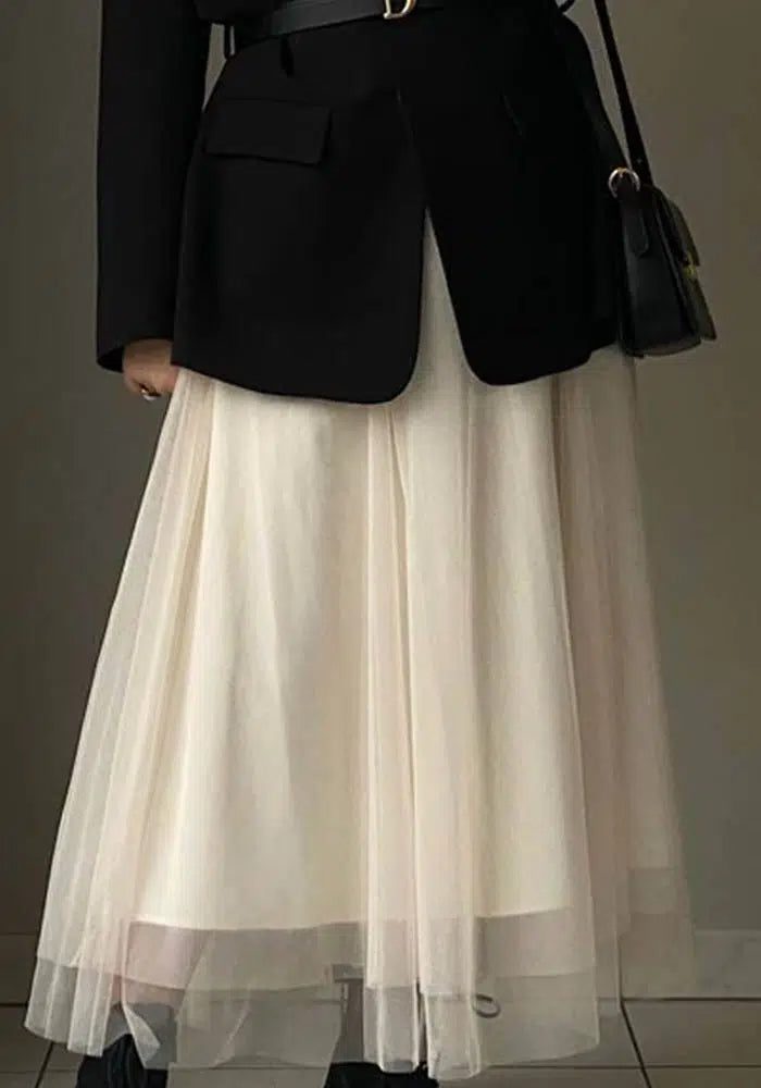 Charizma - Μπεζ Midi Φούστα Από Τούλι Με Ελαστική Φόδρα