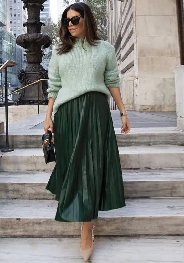 Φούστα Μάξι Σατέν Πλισέ