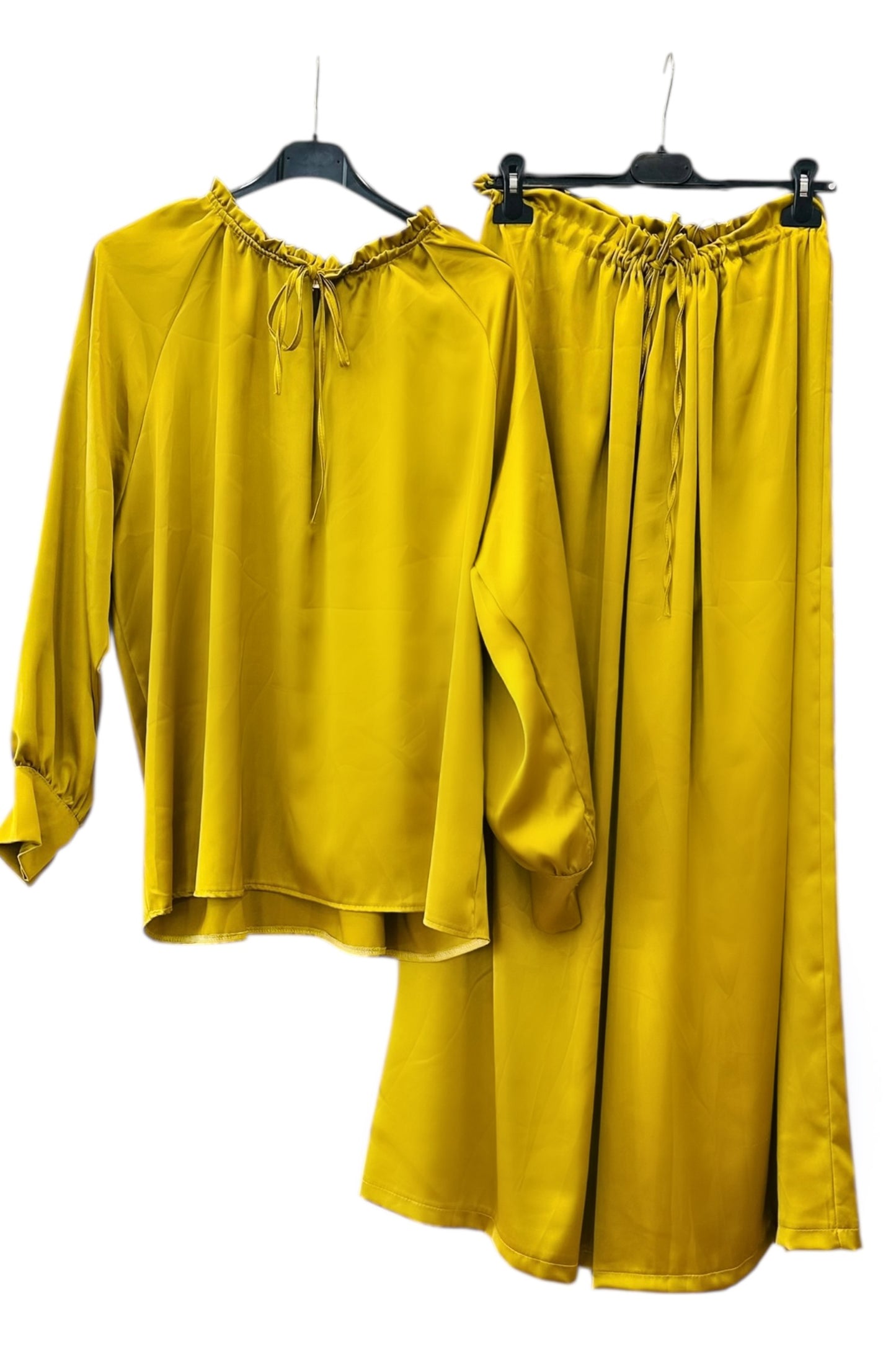Charizma - Σετ Αέρινη Μπλουζα & Παντελόνα Σατέν Κίτρινο