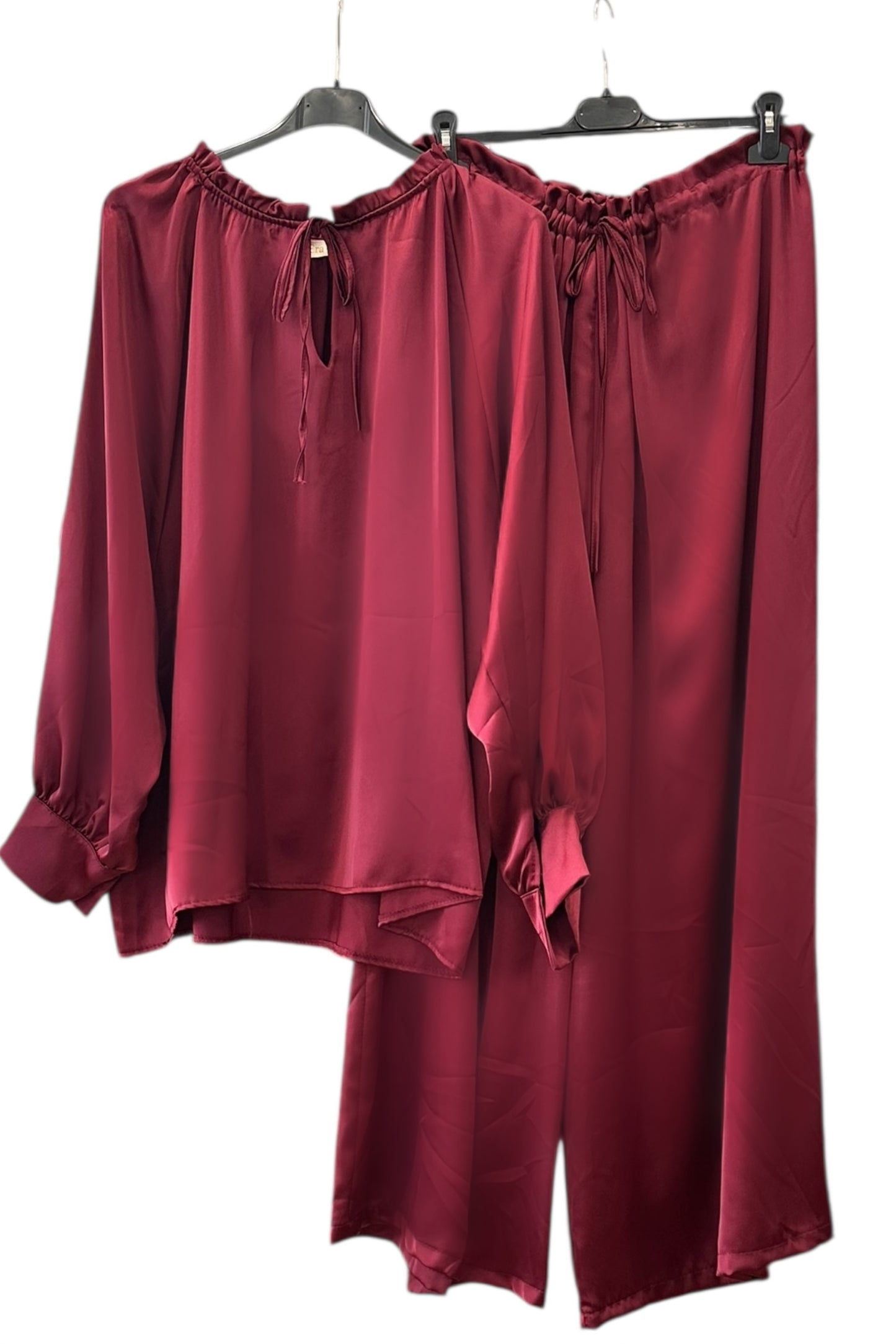 Charizma - Σετ Αέρινη Μπλουζα & Παντελόνα Σατέν Μπορντό