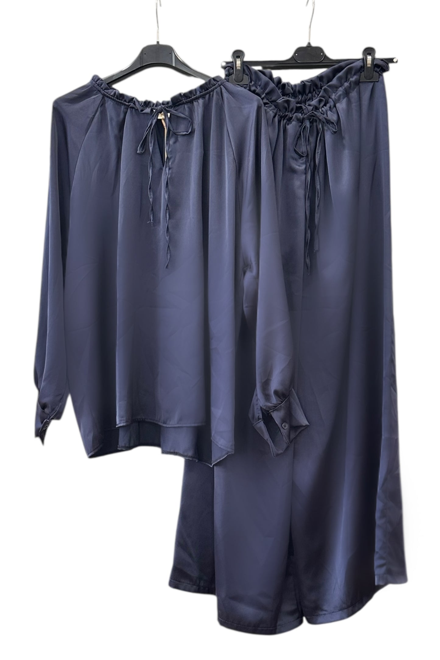 Charizma - Σετ Αέρινη Μπλουζα & Παντελόνα Σατέν Μπλέ
