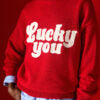 Tailor Made - Unisex Oversized Πλεκτό Πουλόβερ Κόκκινο με Κέντημα “Lucky You”