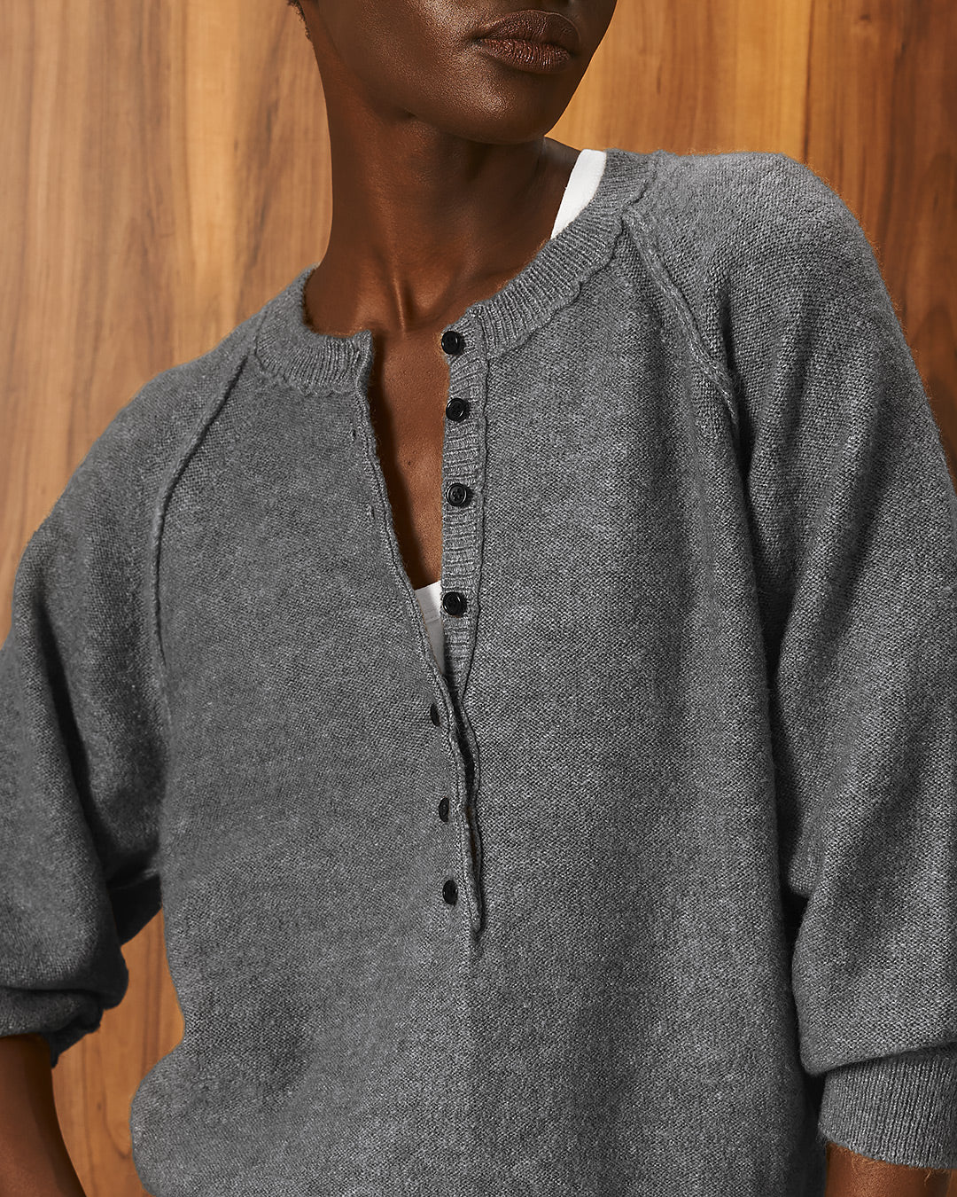 Tailor Made - Πλεκτό Πουλόβερ Ανθρακί Raglan με Πατιλέτα Κουμπιών