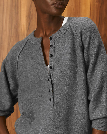 Tailor Made - Πλεκτό Πουλόβερ Ανθρακί Raglan με Πατιλέτα Κουμπιών