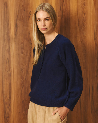 Tailor Made - Πλεκτό Πουλόβερ Navy Blue Raglan με Πατιλέτα Κουμπιών