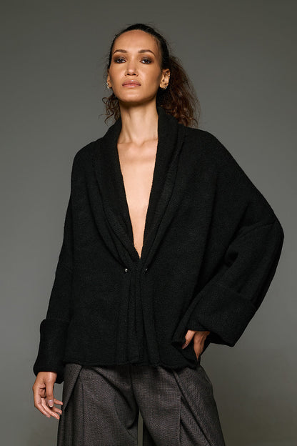 Tailor Made - Oversized Πλεκτή Ζακέτα με Σάλι Γιακά & Διακοσμητικό Κούμπωμα