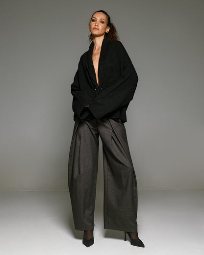 Tailor Made - Oversized Πλεκτή Ζακέτα με Σάλι Γιακά & Διακοσμητικό Κούμπωμα