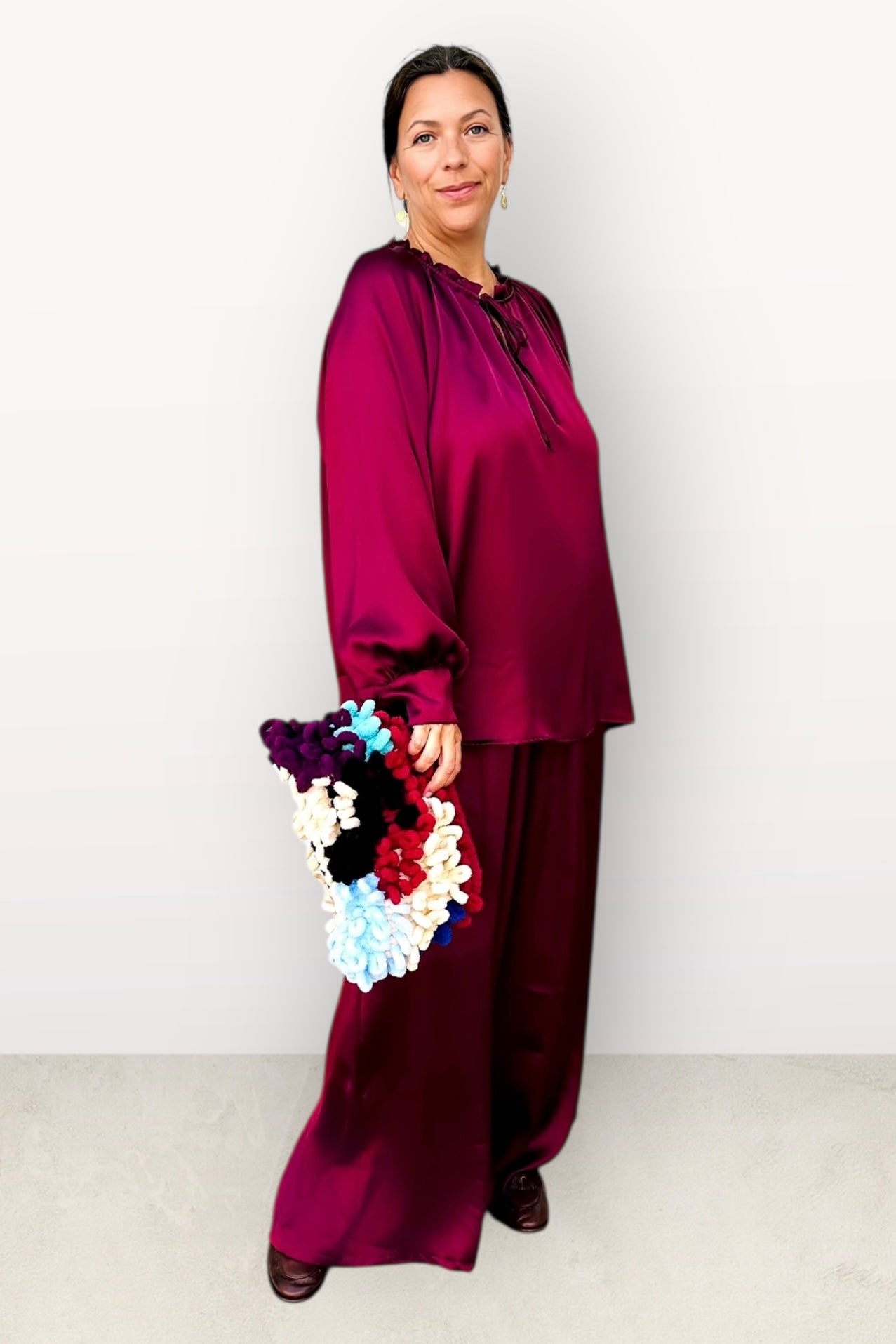 Charizma - Σετ Αέρινη Μπλουζα & Παντελόνα Σατέν Μπορντό