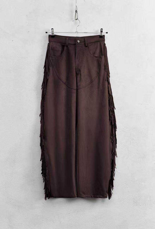 Lumina - Φαρδιά Παντελόνα Cowboy με Κρόσσια & Τσέπες Καφέ