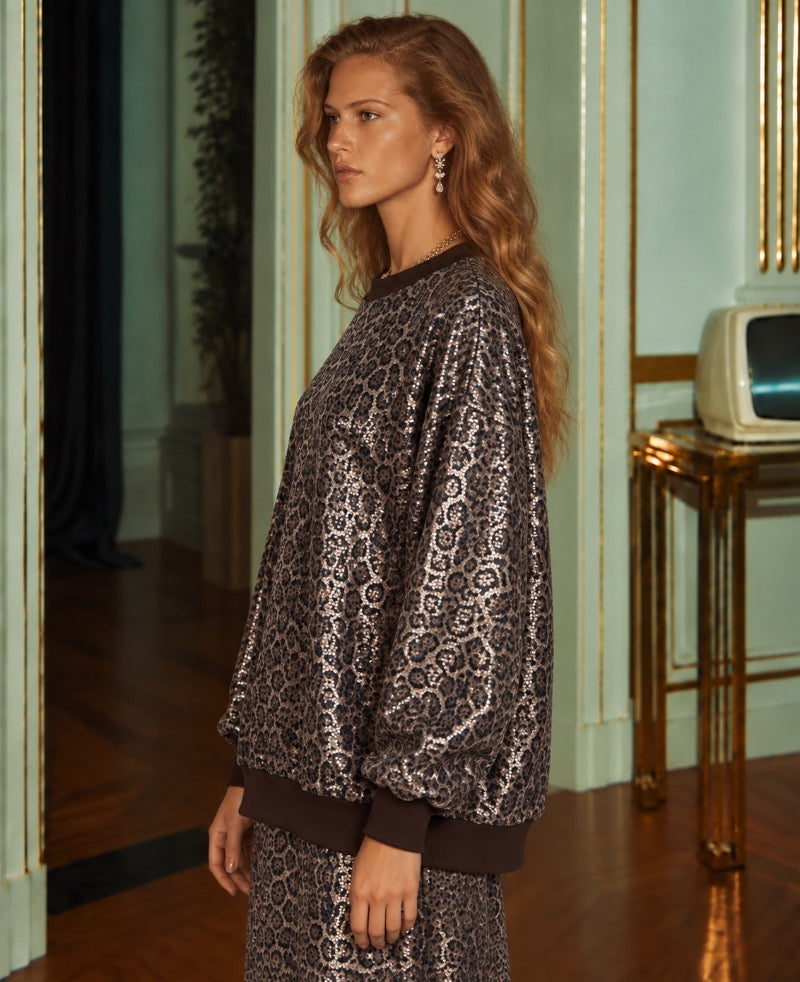 Minuu by Sourloulou - Onyx Sequin Oversized Μπλούζα