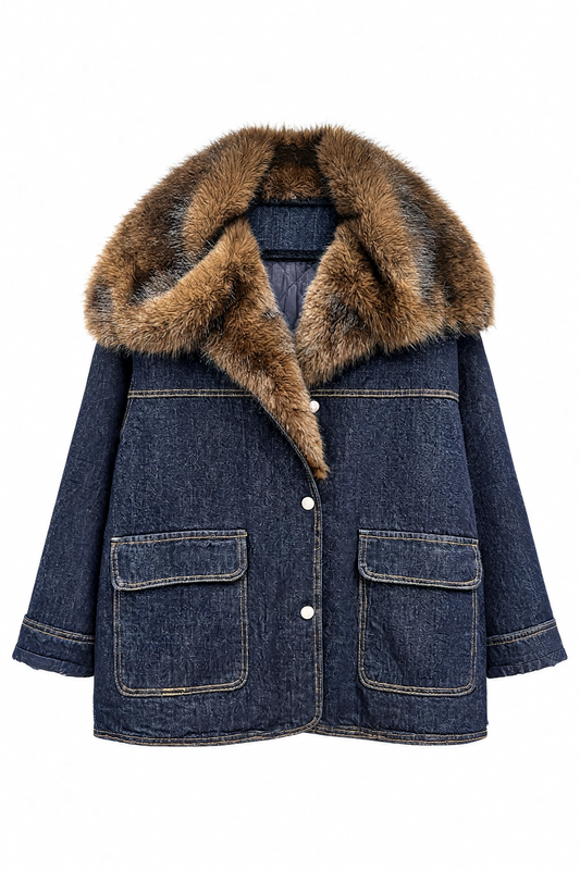 Τζιν Jacket με Αποσπώμενο Γιακά από Οικολογική Γούνα
