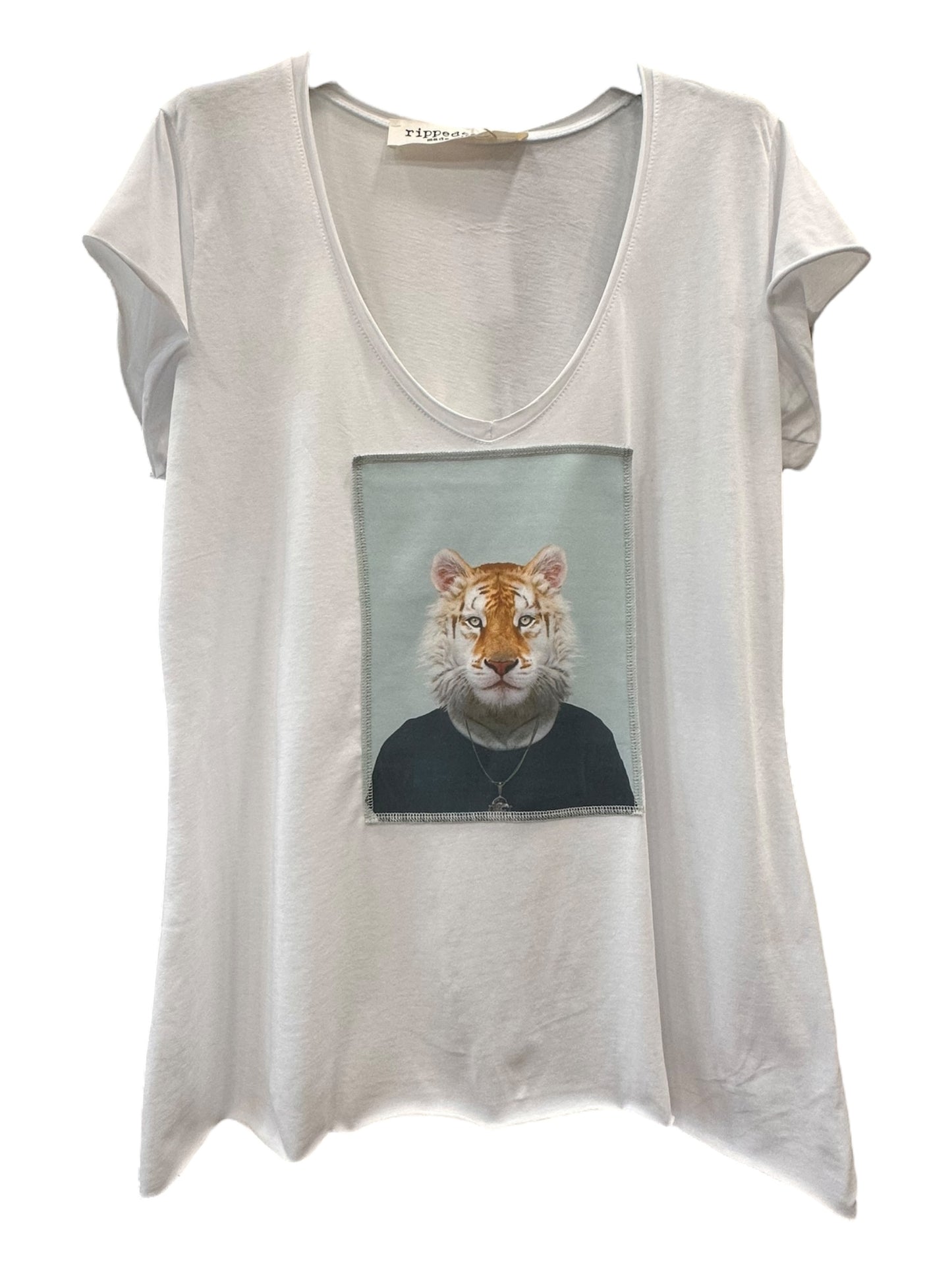 Ripped cotton T-shirt Λευκό Βαμβακερό Με Εξώραφη Στάμπα Tiger King