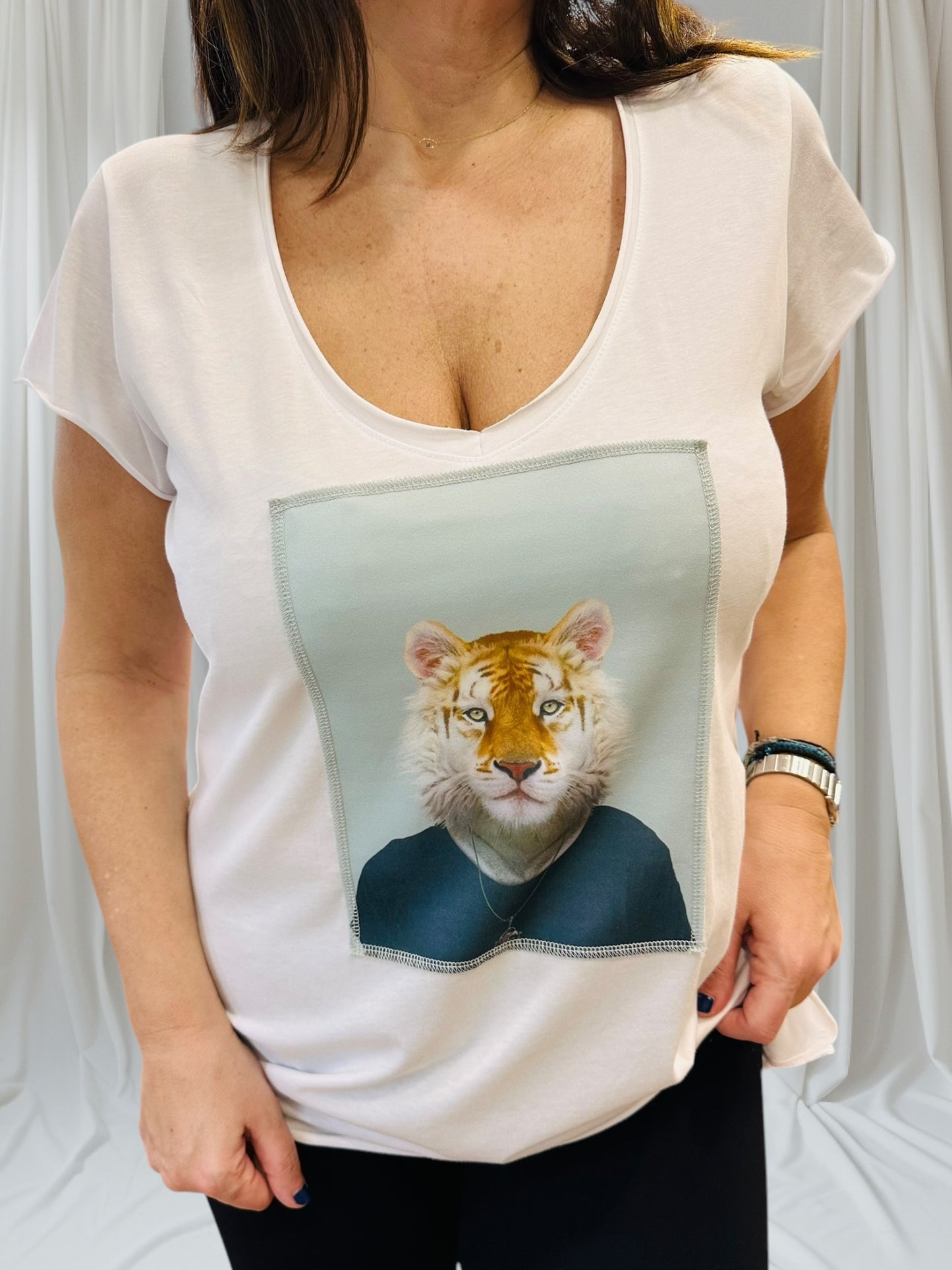 Ripped cotton T-shirt Λευκό Βαμβακερό Με Εξώραφη Στάμπα Tiger King