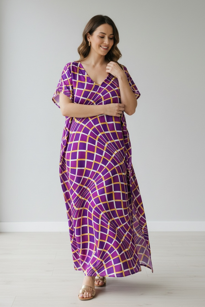 Anlyta - Oversized Καφτάνι Silk Touch Ingrid Purple & Yellow