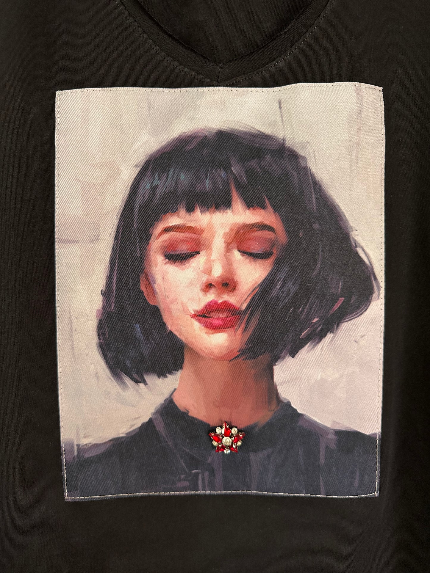 Ripped cotton T-shirt Μαύρο Βαμβακερό Με Εξώραφη Στάμπα Sweet Sofi