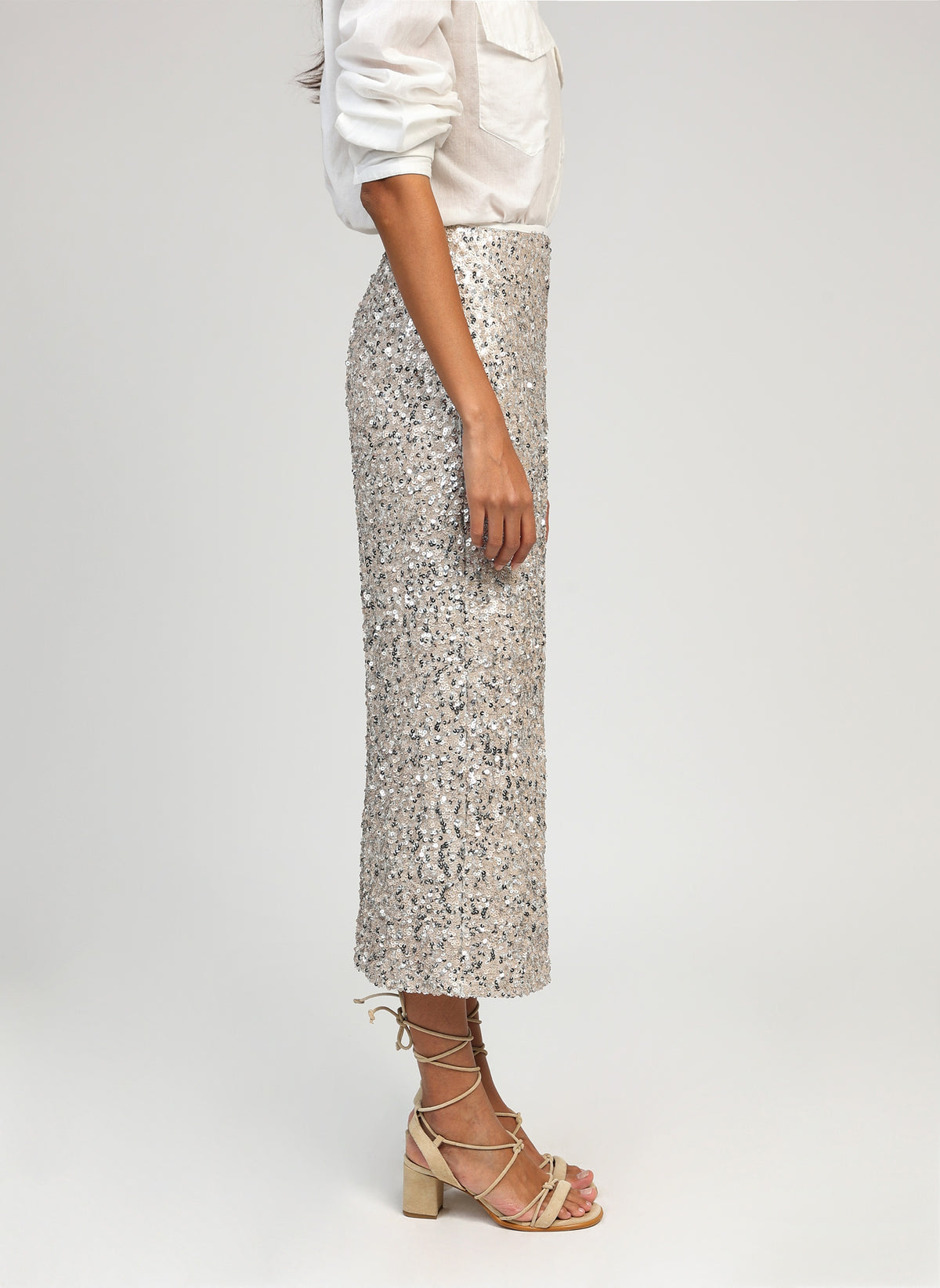 An'ge Juryly -Γυναικεία Φούστα με Πούλιες, Παγιέτες Λευκή