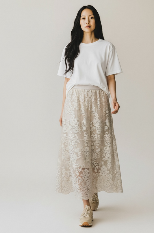 Charizma - Φούστα Maxi Δαντέλα Μπεζ