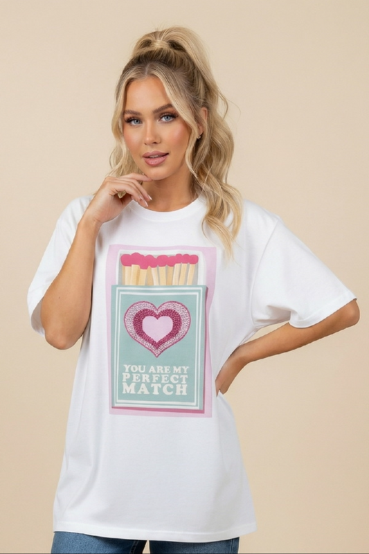 Unitee - Λευκό Μακό T-Shirt με Στάμπα «You Are My Perfect Match»