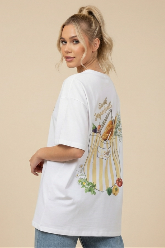 Unitee - Λευκό Μακό T-Shirt με Στάμπα «Bag & Baguette»