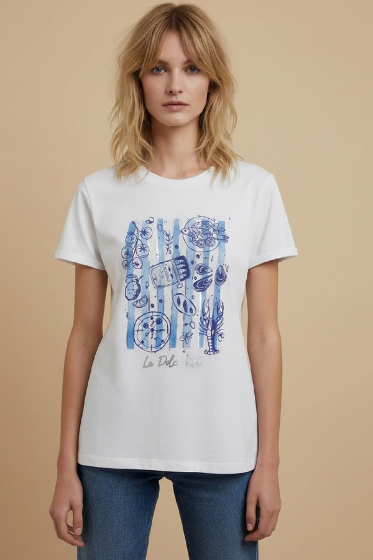 Unitee - Λευκό Μακό T-Shirt με Στάμπα «Sardines»