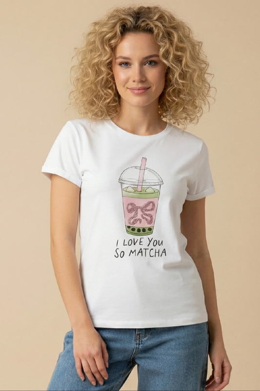Unitee - Λευκό Μακό T-Shirt με Στάμπα «I Love You So Matcha»