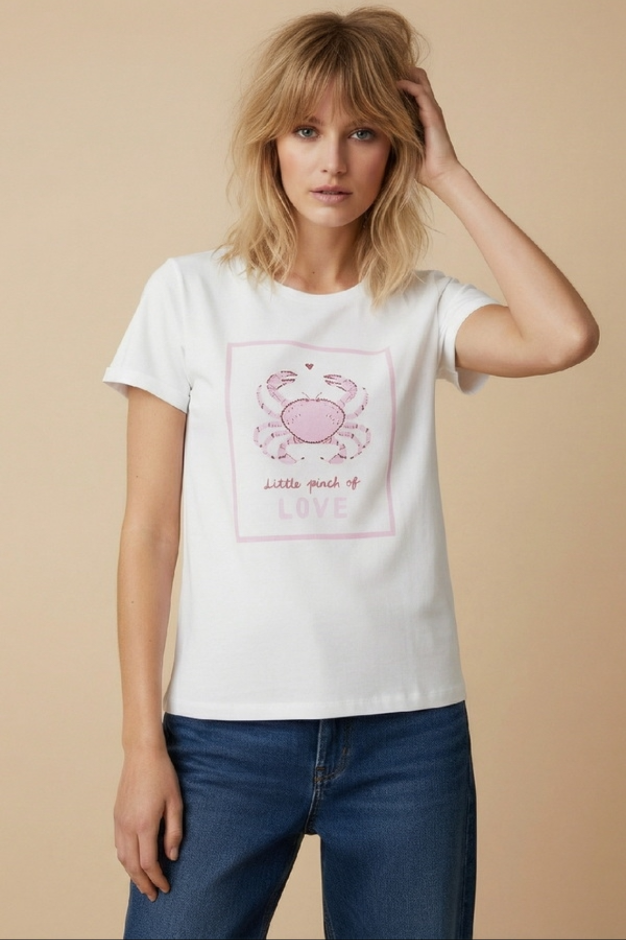 Unitee - Λευκό Μακό T-Shirt με Στάμπα «Crab Love»
