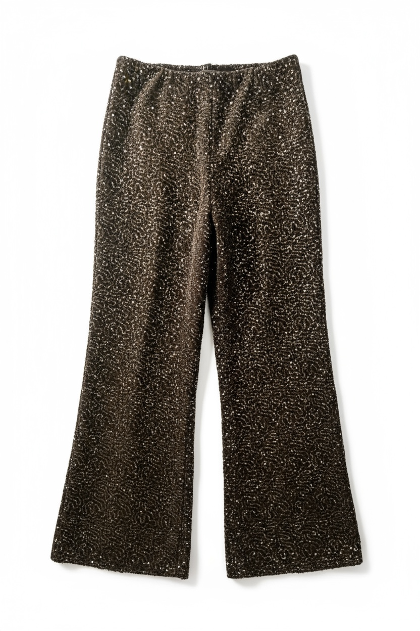 Charizma - Βελούδινη Παντελόνα με Παγιέτες & Ελαστική Μέση Καφέ