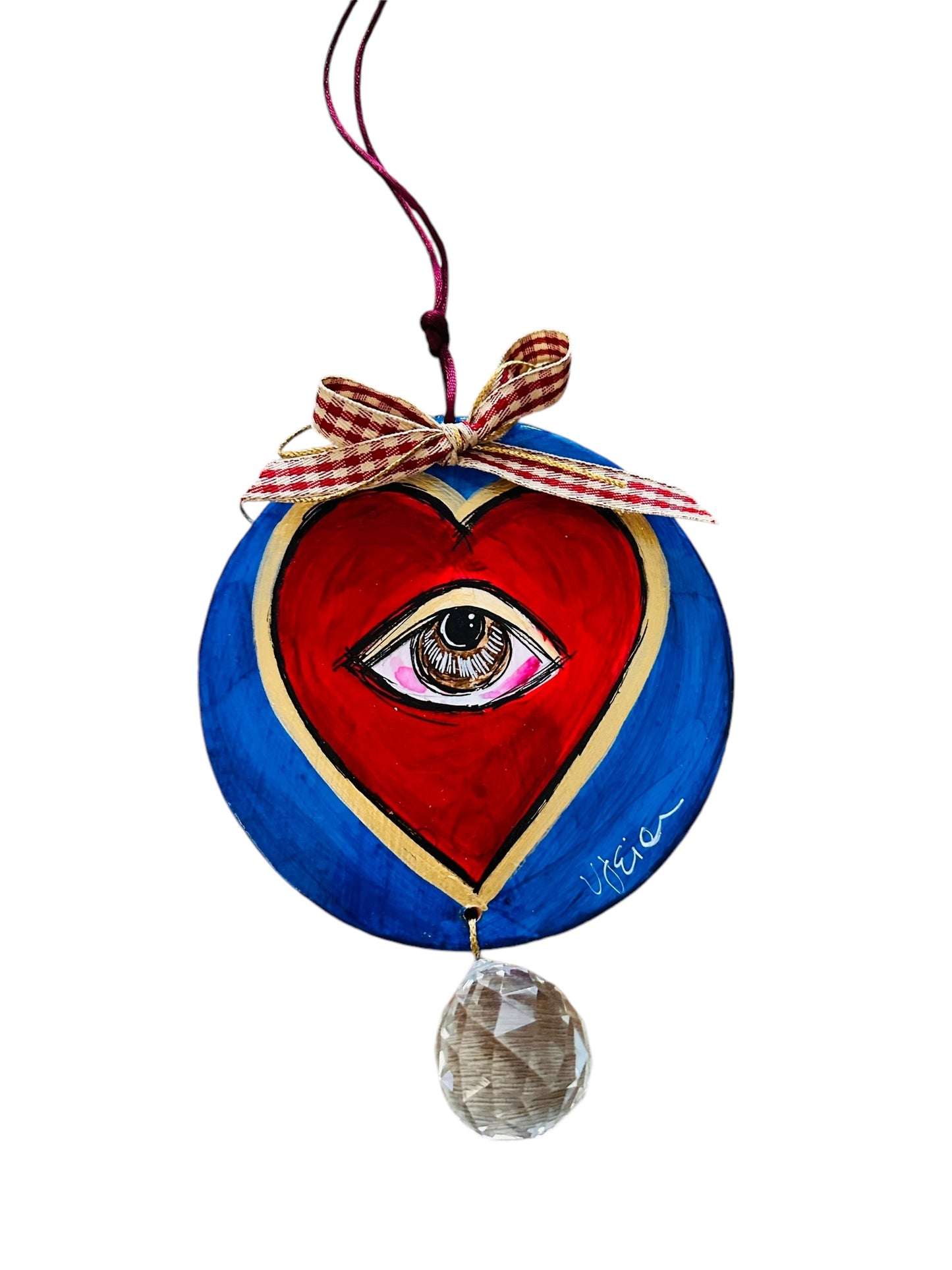 Ψαρόνι - Κεραμική Καρδιά Γούρι Με Κρύσταλλο