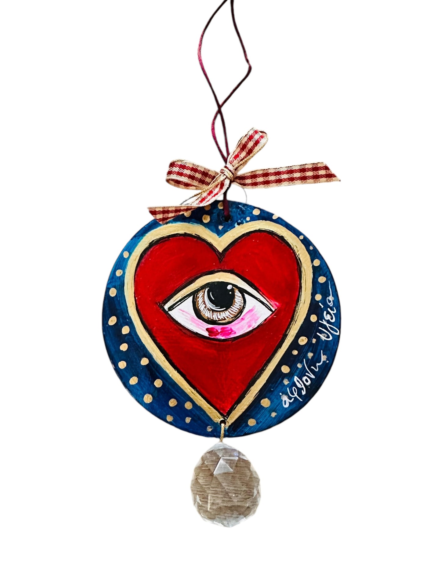 Ψαρόνι - Κεραμική Καρδιά Γούρι Με Κρύσταλλο