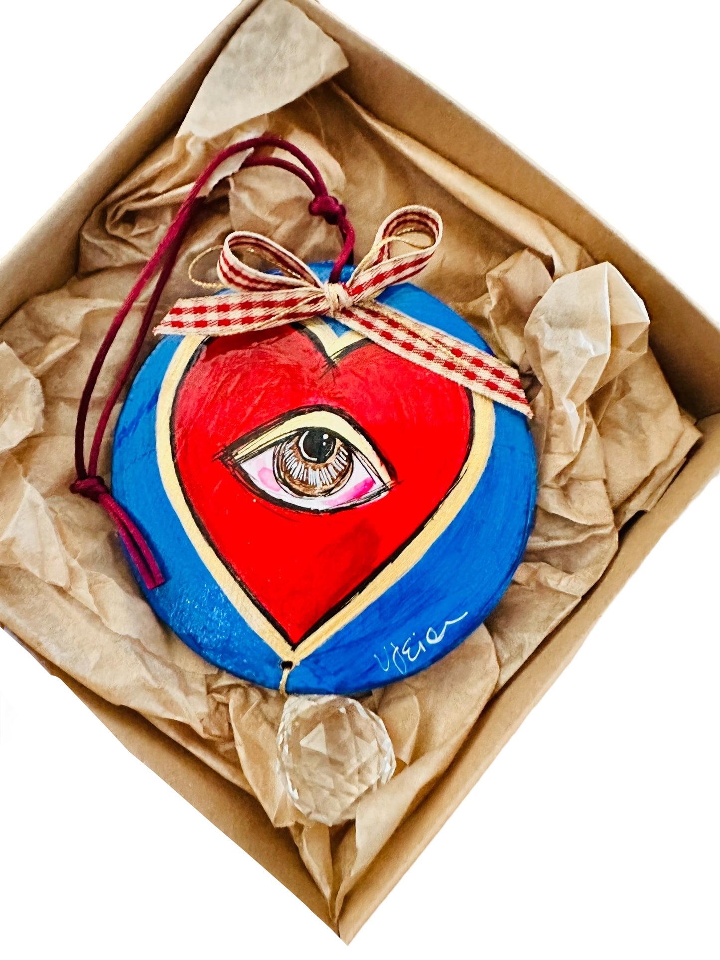 Ψαρόνι - Κεραμική Καρδιά Γούρι Με Κρύσταλλο