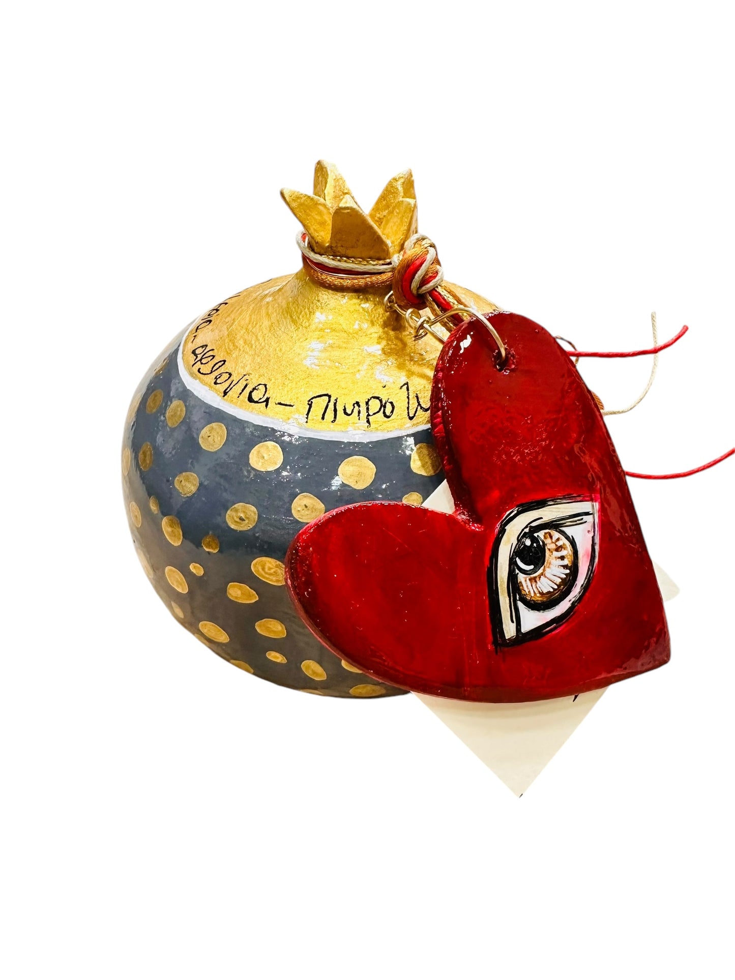 Ψαρόνι - Κεραμικό Γούρι Ρόδι Με Καρδιά Μεσαίο Γκρι