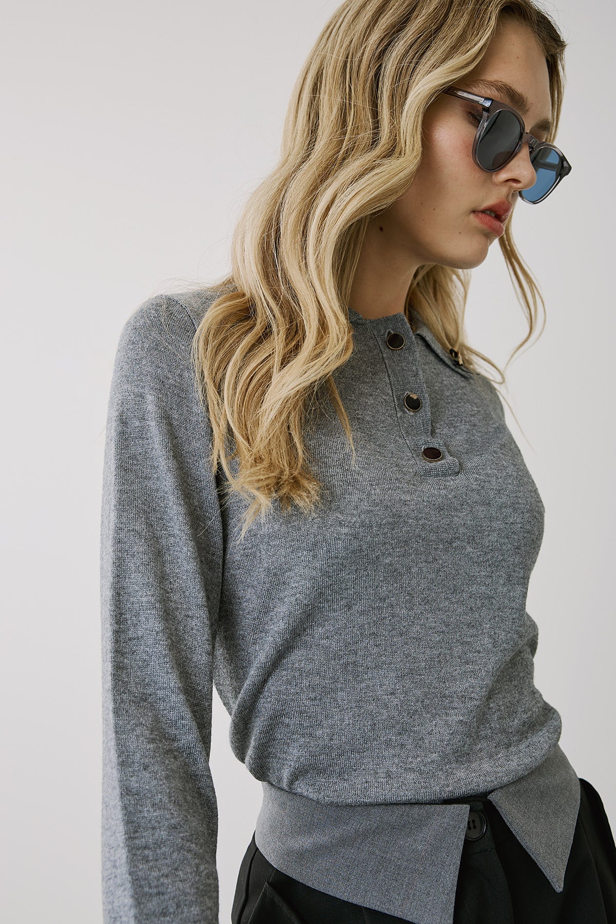 Figaro - Πλεκτή Μπλούζα Πόλο με Αστεράκια & φιόγκους Γκρι