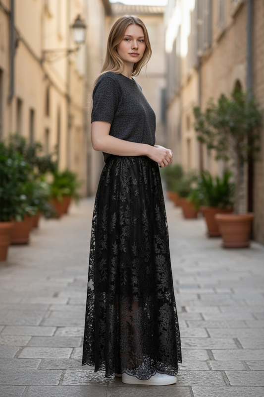 Charizma - Φούστα Maxi Δαντέλα Μαύρη