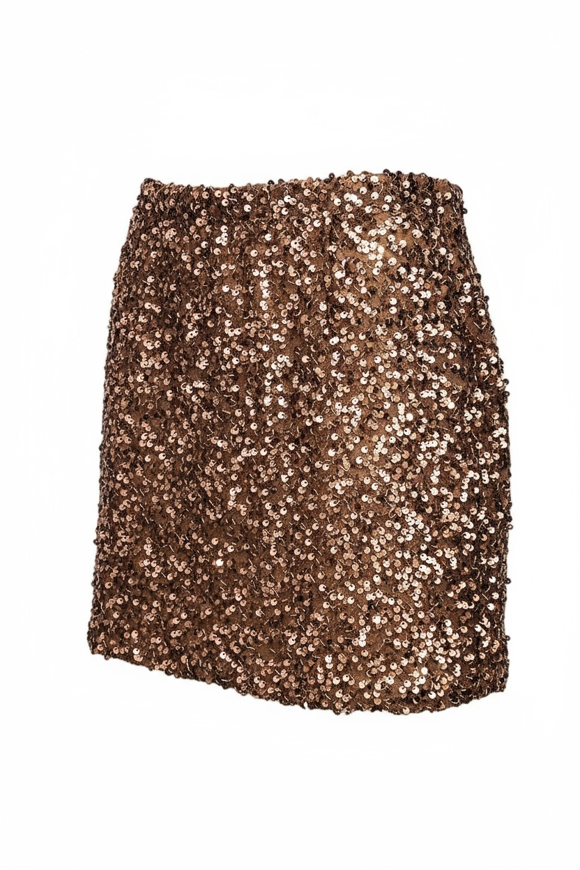 Charizma - Φούστα Μίνι με Λάστιχο στη Μέση & Παγιέτες Καφέ