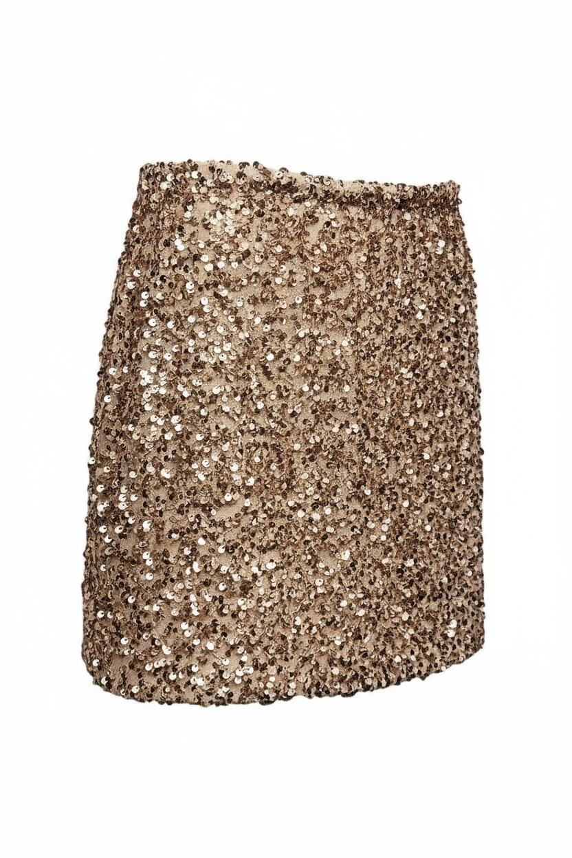 Charizma - Φούστα Μίνι με Λάστιχο στη Μέση & Παγιέτες Μπέζ