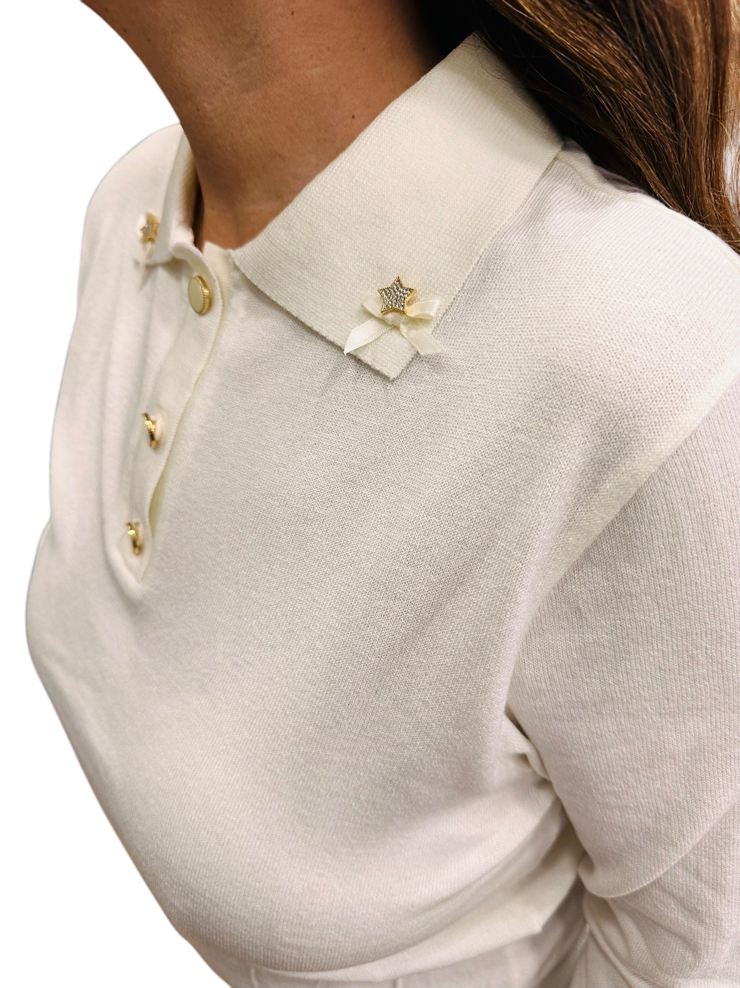 Figaro - Πλεκτή Μπλούζα Πόλο με Αστεράκια & φιόγκους Εκρού