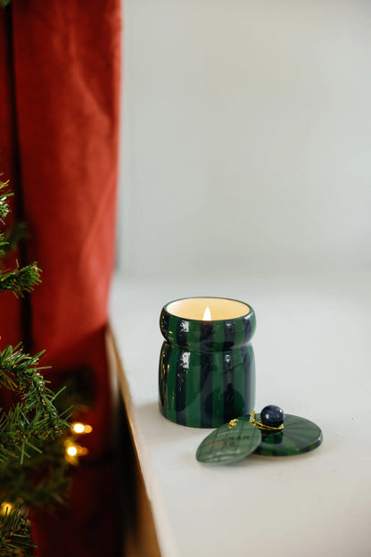 Paddywax Cabana Balsam Fir - Φυτικό Κερί 184gr σε πράσινο ριγέ κεραμικό δοχείο