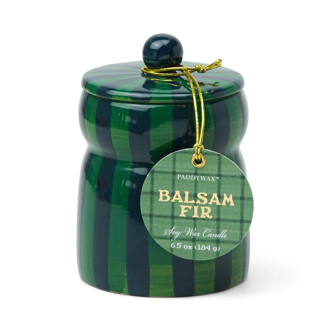 Paddywax Cabana Balsam Fir - Φυτικό Κερί 184gr σε πράσινο ριγέ κεραμικό δοχείο