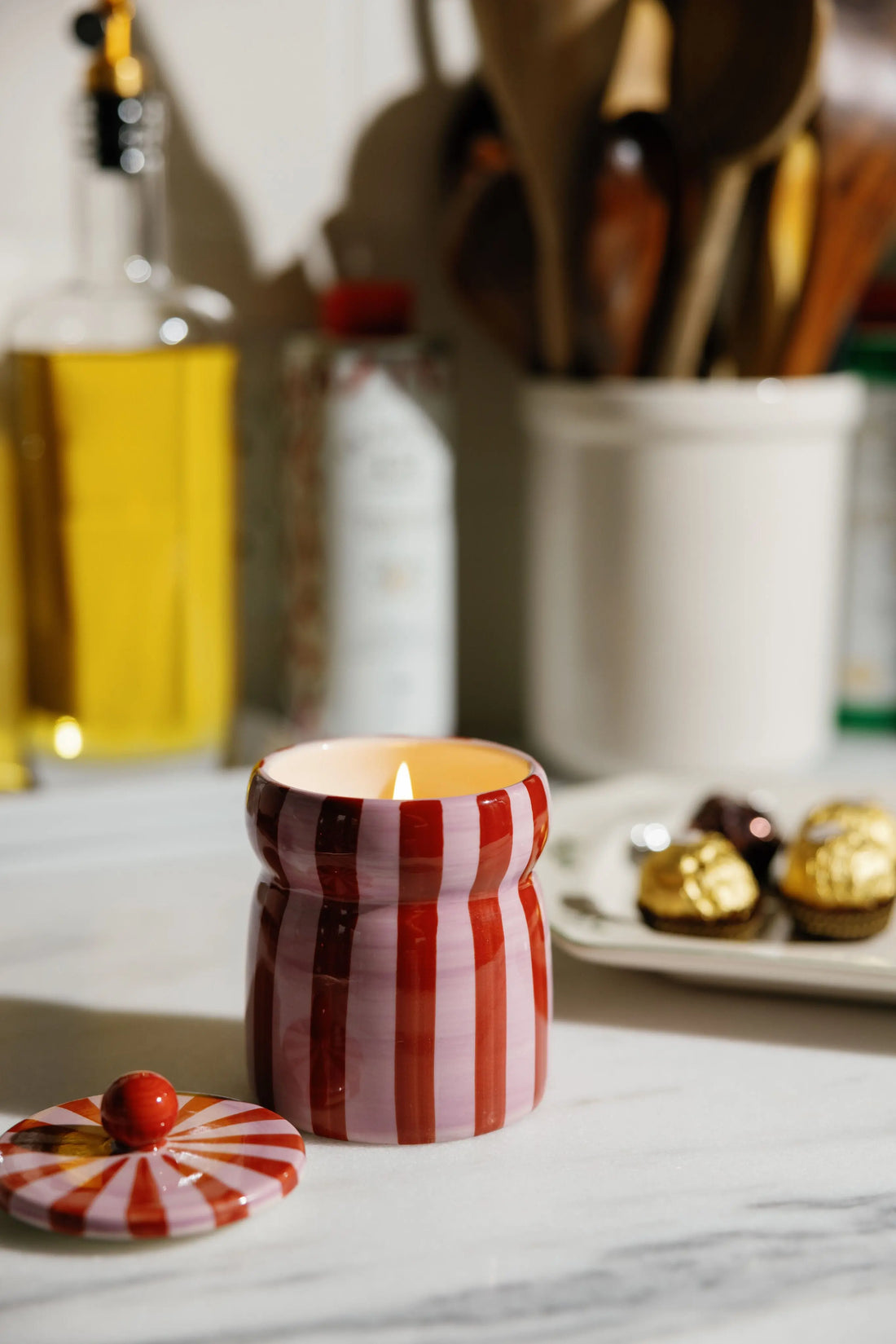 Paddywax Cabana Pink Peppermint - Φυτικό Κερί 184gr σε ροζ ριγέ κεραμικό δοχείο