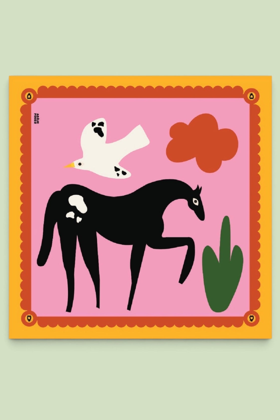 Adelie Pengu - Raul Scarf Σατέν Μαντήλι Horsy & Birdy 65x65cm