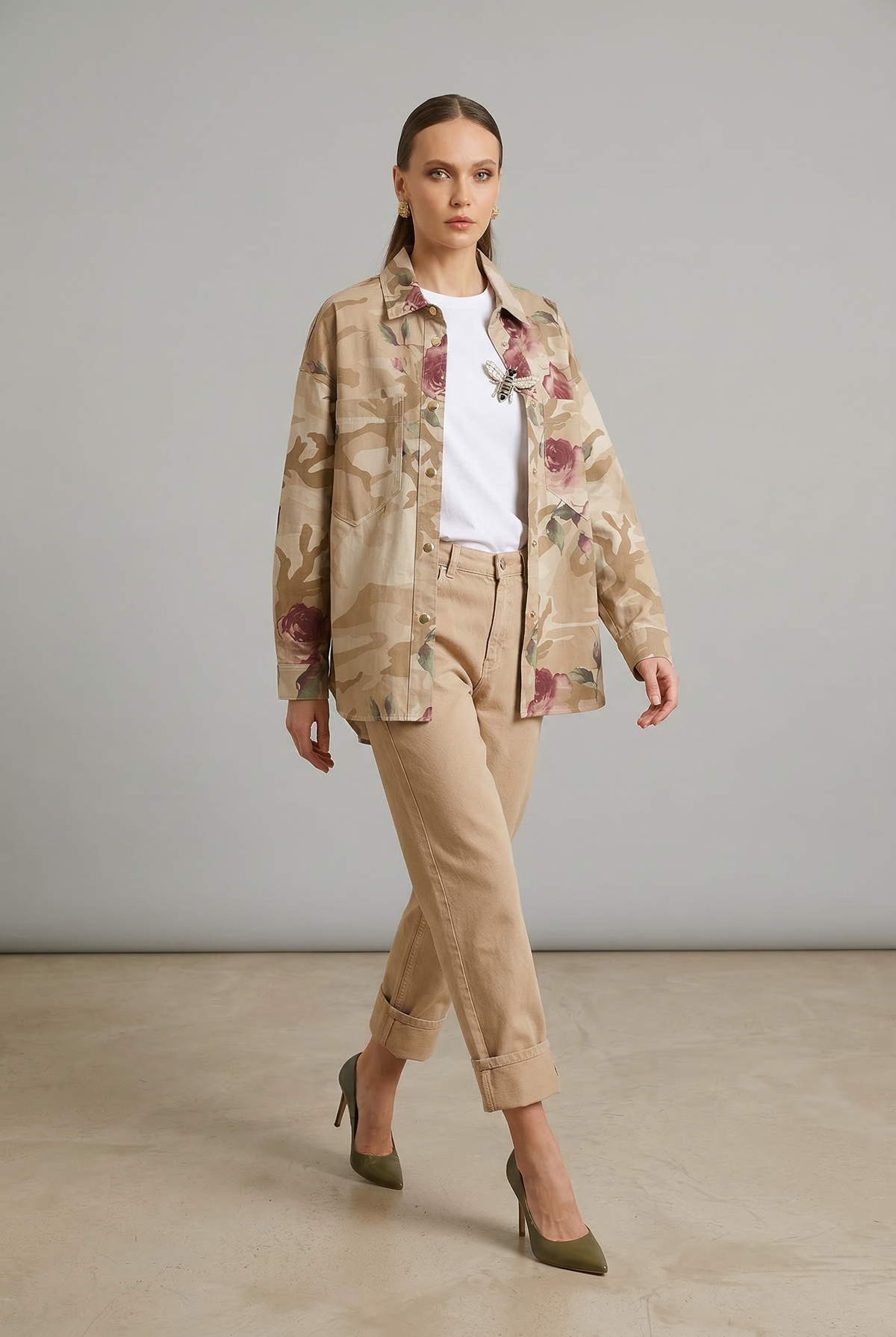 Eighty2 by Figaro - Overshirt Camouflage με Λουλούδια & Μεταλλικά Κουμ ...