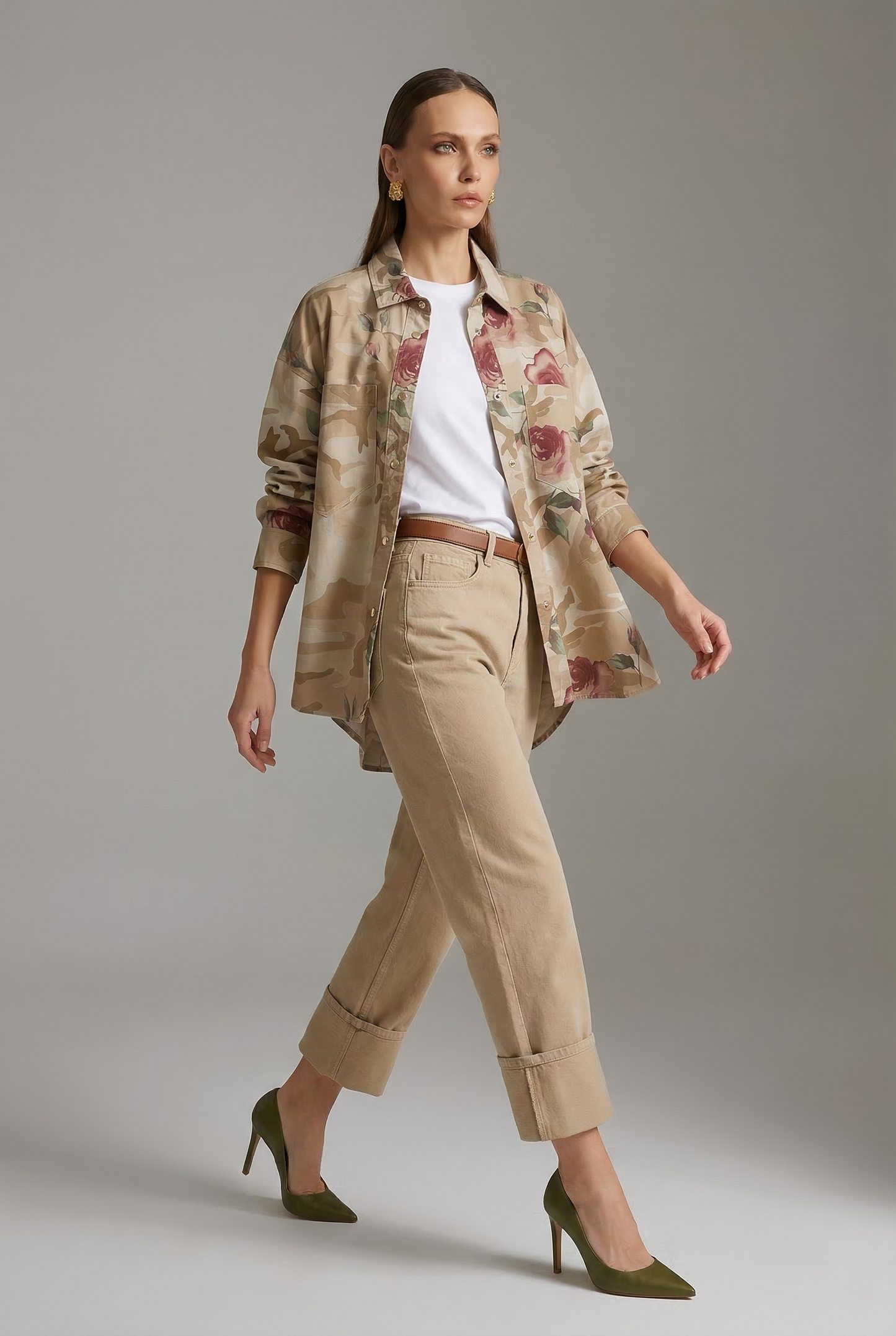 Eighty2 by Figaro - Overshirt Camouflage με Λουλούδια & Μεταλλικά Κουμπιά