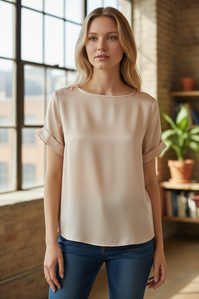 Cache Cache - Μπλούζα Σατέν Με Κοντό Μανίκι Vanilla