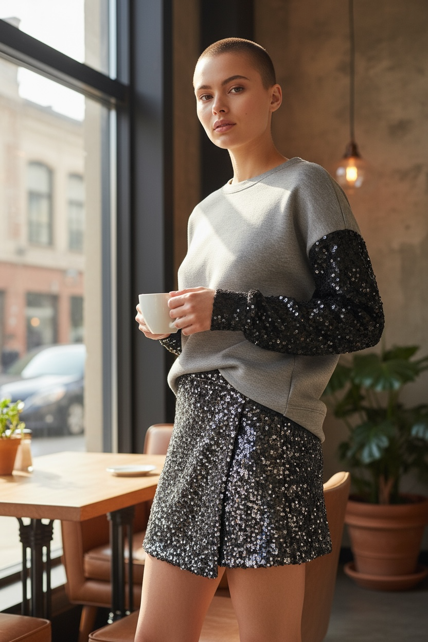 Eighty2 by Figaro - Μίνι Φούστα με Παγιέτες και Σκισίματα