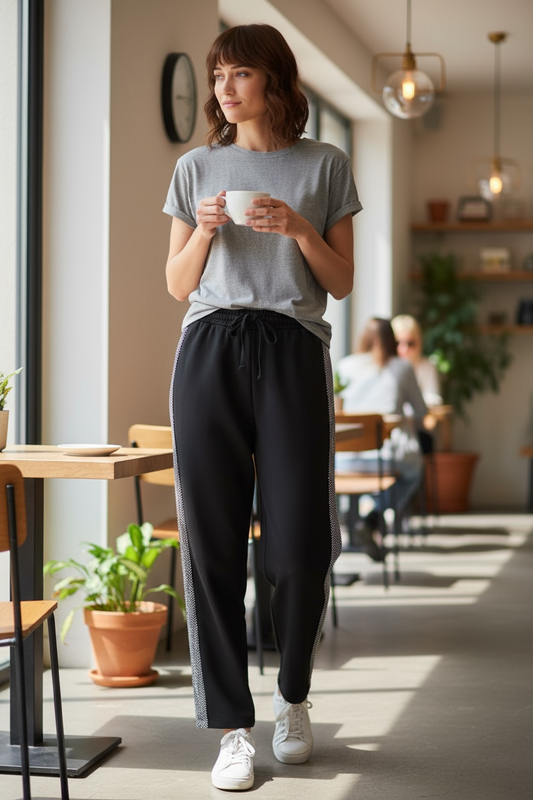 Figaro - Ψηλόμεσο Μαύρο Παντελόνι με Ρίγα Ψαροκόκαλο στο Πλάι και Λάστιχο