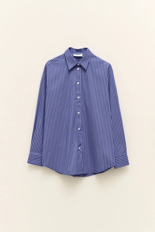 Lumina - Ριγέ Μπλέ Πουκάμισο με Μακριά Μανίκια